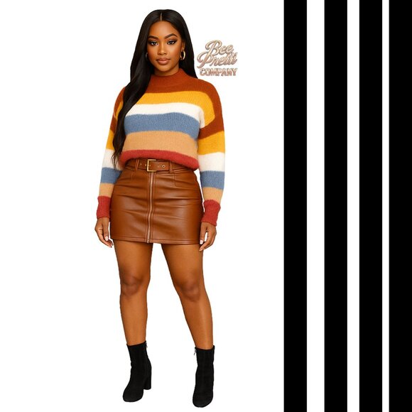 Fashion Nova Cozy Colorblock Striped Turtleneck Sweater Fall Vibes - Picture 5 of 5